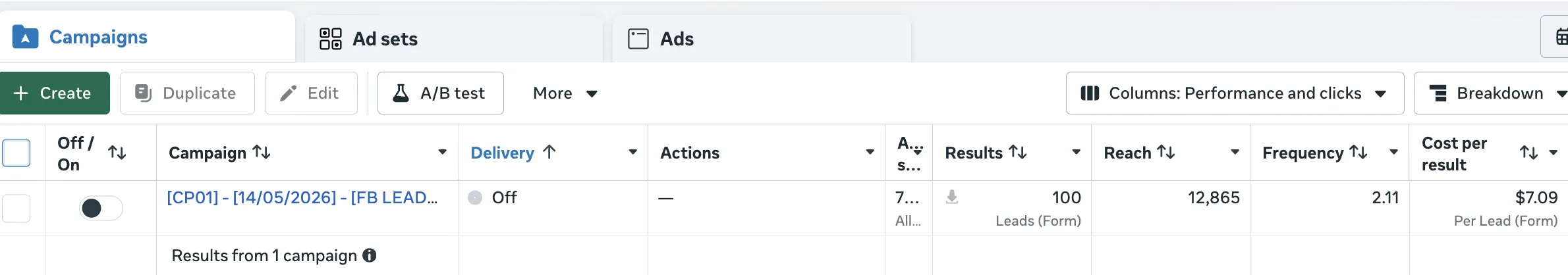 Google Ads campaign results screenshot